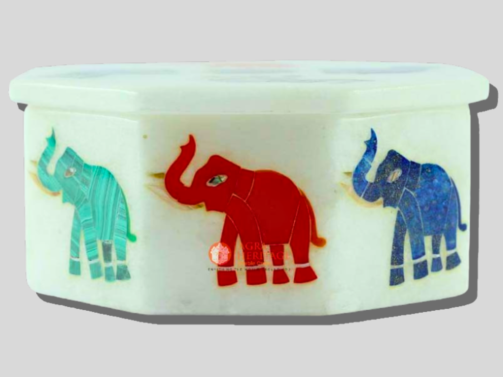 Elephant Precious Art Pretty Marble Jewelry Box